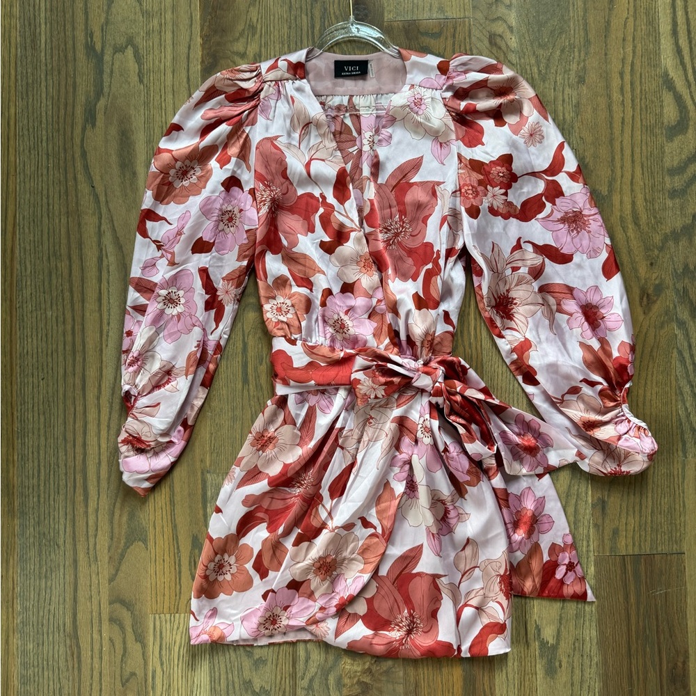 Vici Collection | Floral Classy Wrap Dress with Long Sleeves
